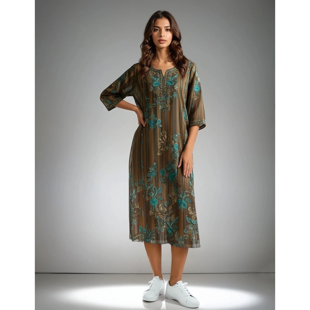 Lagi Womens Boho Cottage Kurti Midi Dress Floral Paisley Ethnic Tunic XXL